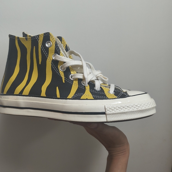 Converse Chuck Taylor Retro 70 Hi Vivid Black Yellow Sulfur Zebra Leather 9 - Picture 11 of 14
